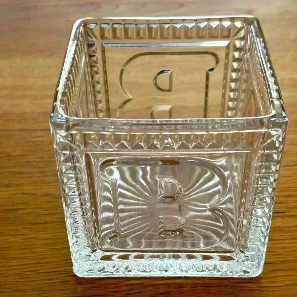 Decorative Glass Vase 3.5”x 4”, letters on outside spell BABY.